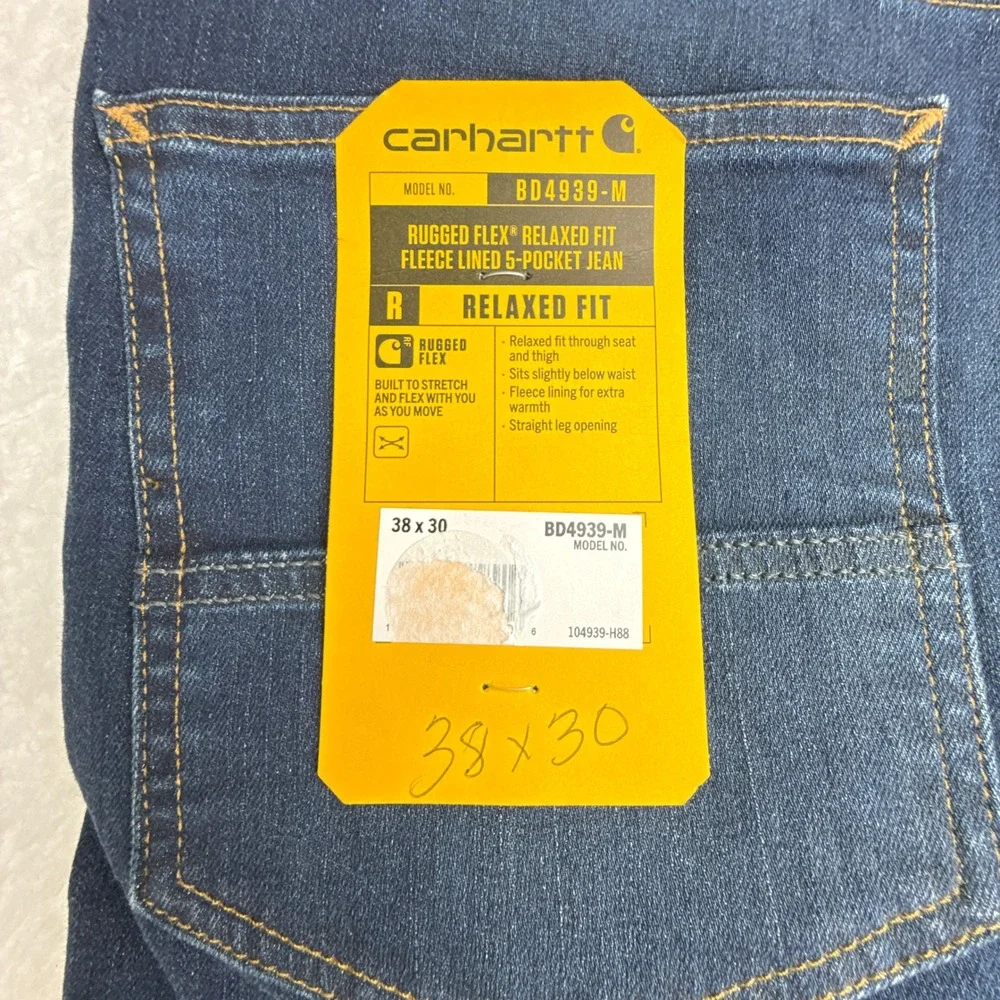 Carhartt Rugged Flex Relaxed Fit Fleece Lined Jeans Mens 38x30 BD4939-M‎ Blue